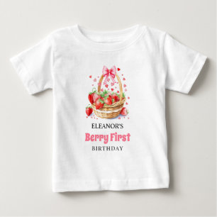 Jordgubbar och rosa bog Berry Första födelsedag T Shirt