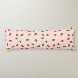 Jordgubbar och Rosa Cute Kawaii Girly Soft Pastel Kroppskudde