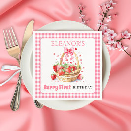 Jordgubbar och rosa slinga Berry Första Födelsedag Pappersservett