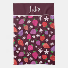 Jordgubbar och Vita Blommor Mönster Anpassad  Kökshandduk