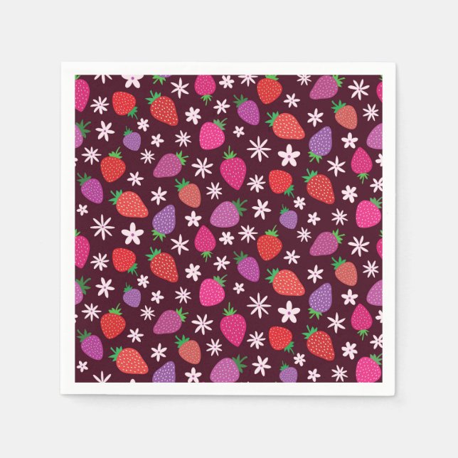 Jordgubbar och vitblommor Mönster Pappersservett (Framsidan)