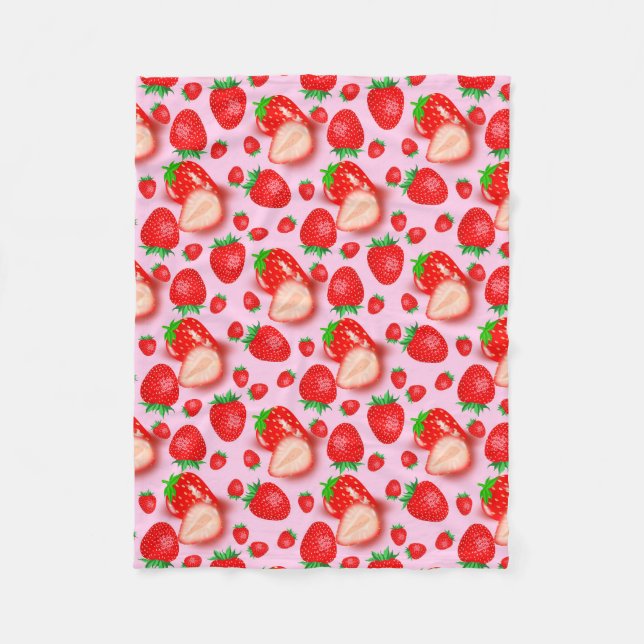 Jordgubbar på Rosa Mönster design Fleecefilt (Framsidan)