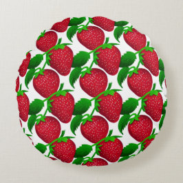 Jordgubbar på vit bakgrund Mönster Rund Kudde