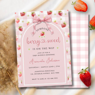 Jordgubbar Ribbon Berry Sweet Baby Shower Inbjudningar