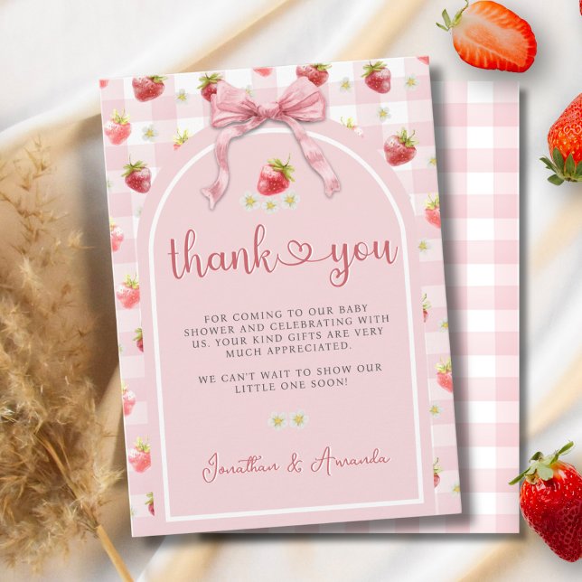 Jordgubbar Ribbon Berry Sweet Baby Shower Tack Kort (Skapare uppladdad)