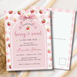 Jordgubbar Ribbon Berry Sweet Baby Shower Vykort