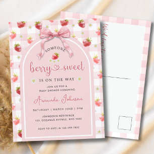 Jordgubbar Ribbon Berry Sweet Baby Shower Vykort
