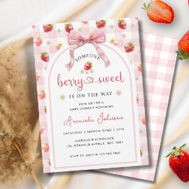 Jordgubbar Ribbon Berry Sweet Rosa Baby Shower Inbjudningar