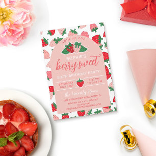 Jordgubbar Rosa Berry Sweet Födelsedagsfest Inbjudningar