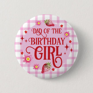 Jordgubbar + Rosa Gingham Pappa i Birthday Girl Knapp