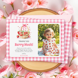 Jordgubbar, rosa slinga Berry Första Födelsedags f Tack Kort