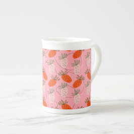 Jordgubbar Rosa Vitt Doodle Frukt Mönster     Benporslin Mugg