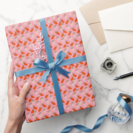 Jordgubbar Rosa Vitt Doodle Mönster   Presentpapper