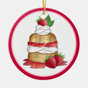 Jordgubbar Shortkaka Cake Dessert Jordgubbar Julgransprydnad Keramik