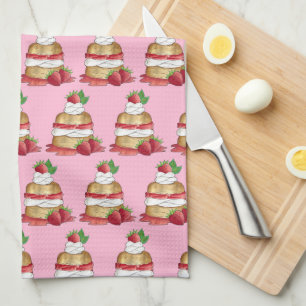 Jordgubbar Shortkaka Cake Dessert Jordgubbar Kökshandduk