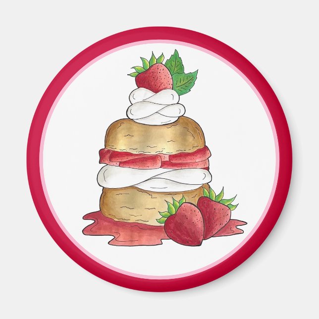 Jordgubbar Shortkaka Cake Dessert Jordgubbar Magnet (Framsidan)