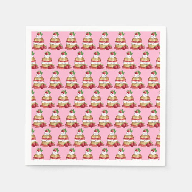 Jordgubbar Shortkaka Cake Dessert Jordgubbar Pappersservett (Framsidan)