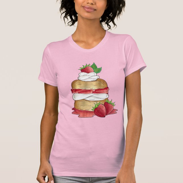 Jordgubbar Shortkaka Cake Dessert Jordgubbar T Shirt (Framsida)