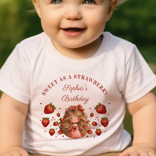 Jordgubbar Söta Watercolor Girl 1st Birthday T Shirt