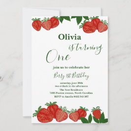 Jordgubbar, sötad frukt, färsk babystöld Flicka Inbjudningar
