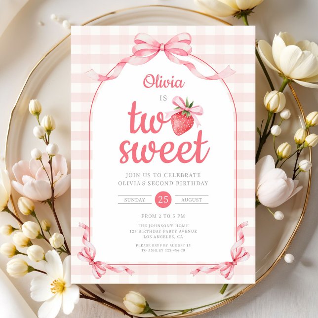 Jordgubbar två sötingar Flickor 2:a födelsedag Inbjudningar (Strawberry Two Sweet Girl 2nd Birthday Invitation)
