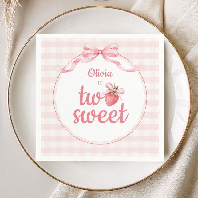 Jordgubbar Two Sweet 2-årsdag Pappersservett (Strawberries Two Sweet 2nd Birthday Napkins)