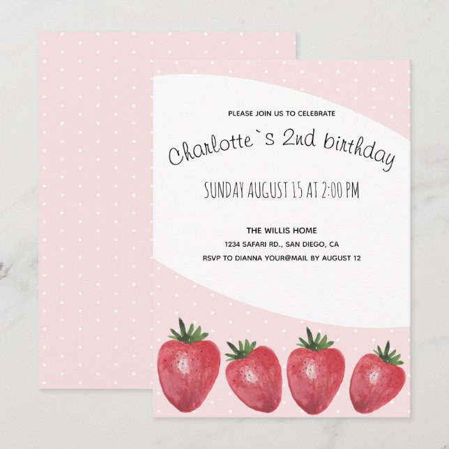 Jordgubbar Vattenfärg Hand-målad på  Meddelande (Fram/baksida)