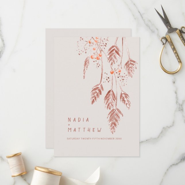 Jordgubbar, vattenfärgad brun orange bröllop program (Fram/Back In Situ)