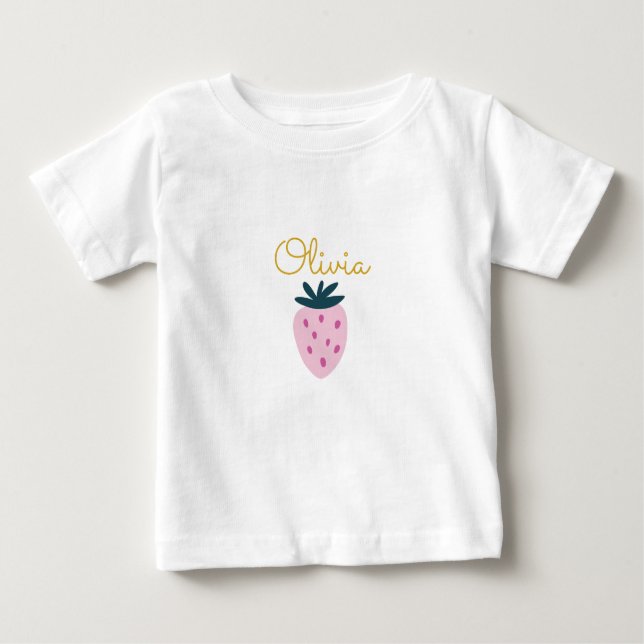 Jordgubbarnas rosa baby t shirt (Framsida)