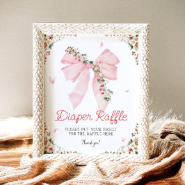 Jordgubbarnas Rosa Bow Blommigt Diaper Raffle Poster