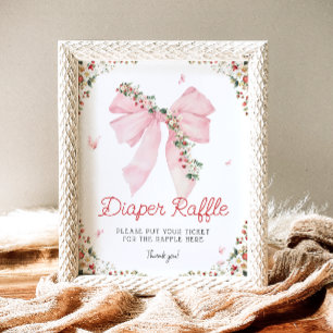 Jordgubbarnas Rosa Bow Blommigt Diaper Raffle Poster