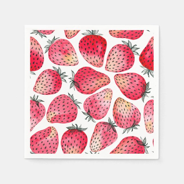 Jordgubbarnas vattenfärg och bläck pappersservett (Framsidan)