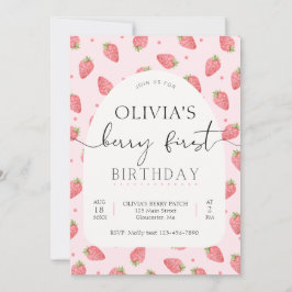 Jordgubbe 1:a födelsedag Berry 1:a foto Inbjudningar