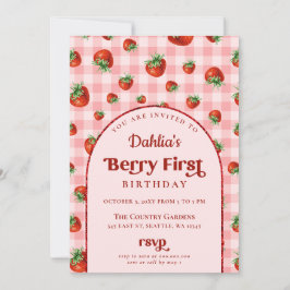 Jordgubbe 1:a födelsedag Berry 1:a foto Inbjudningar