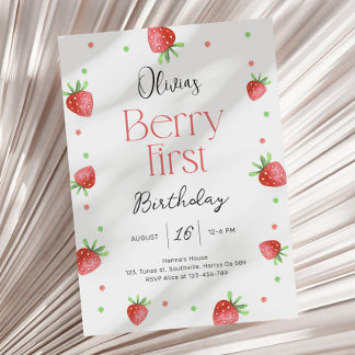 Jordgubbe 1:a födelsedag Berry First Sweet Girl Inbjudningar
