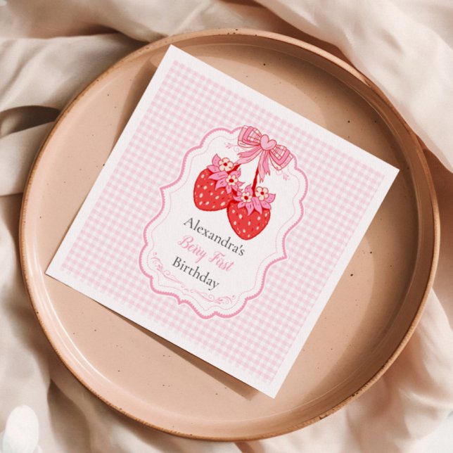 Jordgubbe 1:a födelsedag Party Berry 1:a födelseda Pappersservett (Skapare uppladdad)