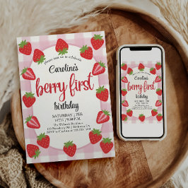 Jordgubbe 1:a födelsedag Party Berry Inbjudningar