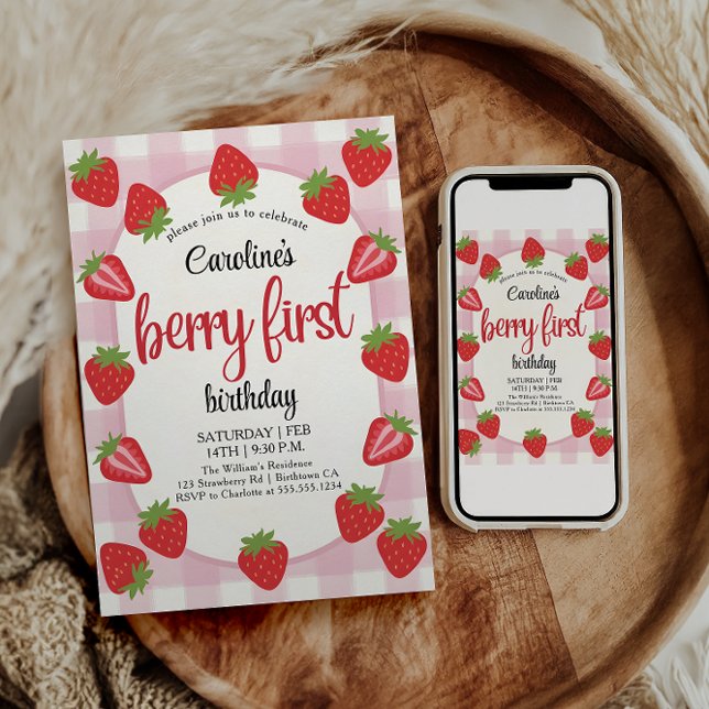 Jordgubbe 1:a födelsedag Party Berry Inbjudningar (Skapare uppladdad)