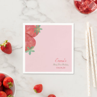 Jordgubbe 1:a födelsedag Party Berry Napkins Pappersservett