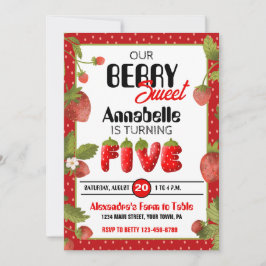 Jordgubbe 5 Födelsedagsfest inbjudan