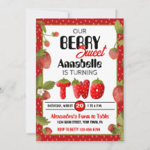 Jordgubbe andra Födelsedagsfest inbjudan