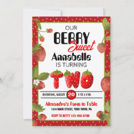 Jordgubbe andra Födelsedagsfest inbjudan