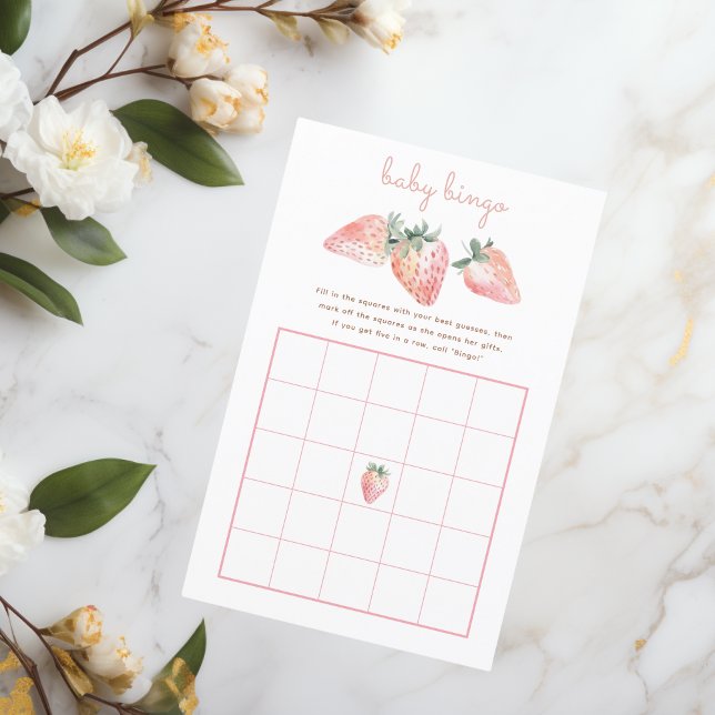 Jordgubbe Baby Bingo Game Berry Sweet Baby Shower (berry sweet baby shower bingo game with pink coquette watercolor strawberries)