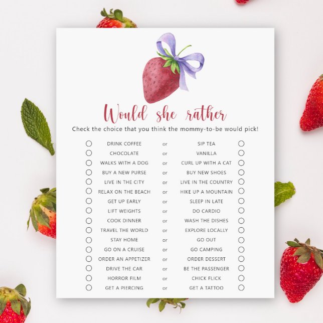 Jordgubbe / Baby Shower-lek för tjej: Vad föredrar (Skapare uppladdad)