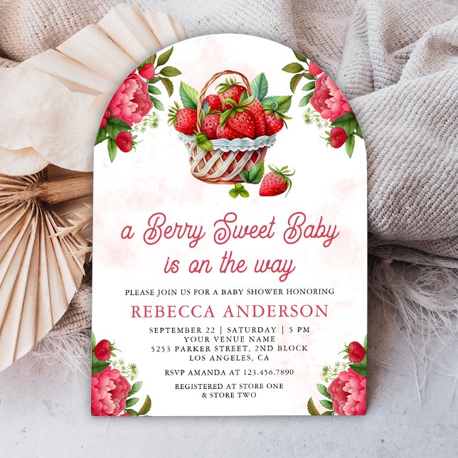 Jordgubbe Basket Berry Sweet Arch Baby Shower Inbjudningar (Skapare uppladdad)