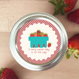 Jordgubbe Basket Gingham Berry Sweet Baby Shower Runt Klistermärke