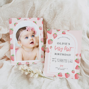 Jordgubbe Berry First Boho Birthday-inbjudan Inbjudningar