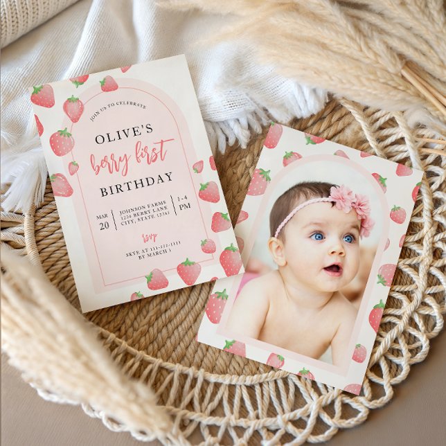 Jordgubbe Berry First Boho Birthday-inbjudan Inbjudningar (Skapare uppladdad)