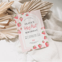 Jordgubbe Berry First Boho Birthday-inbjudan Inbjudningar