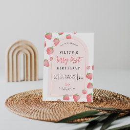 Jordgubbe Berry First Boho Birthday-inbjudan Inbjudningar